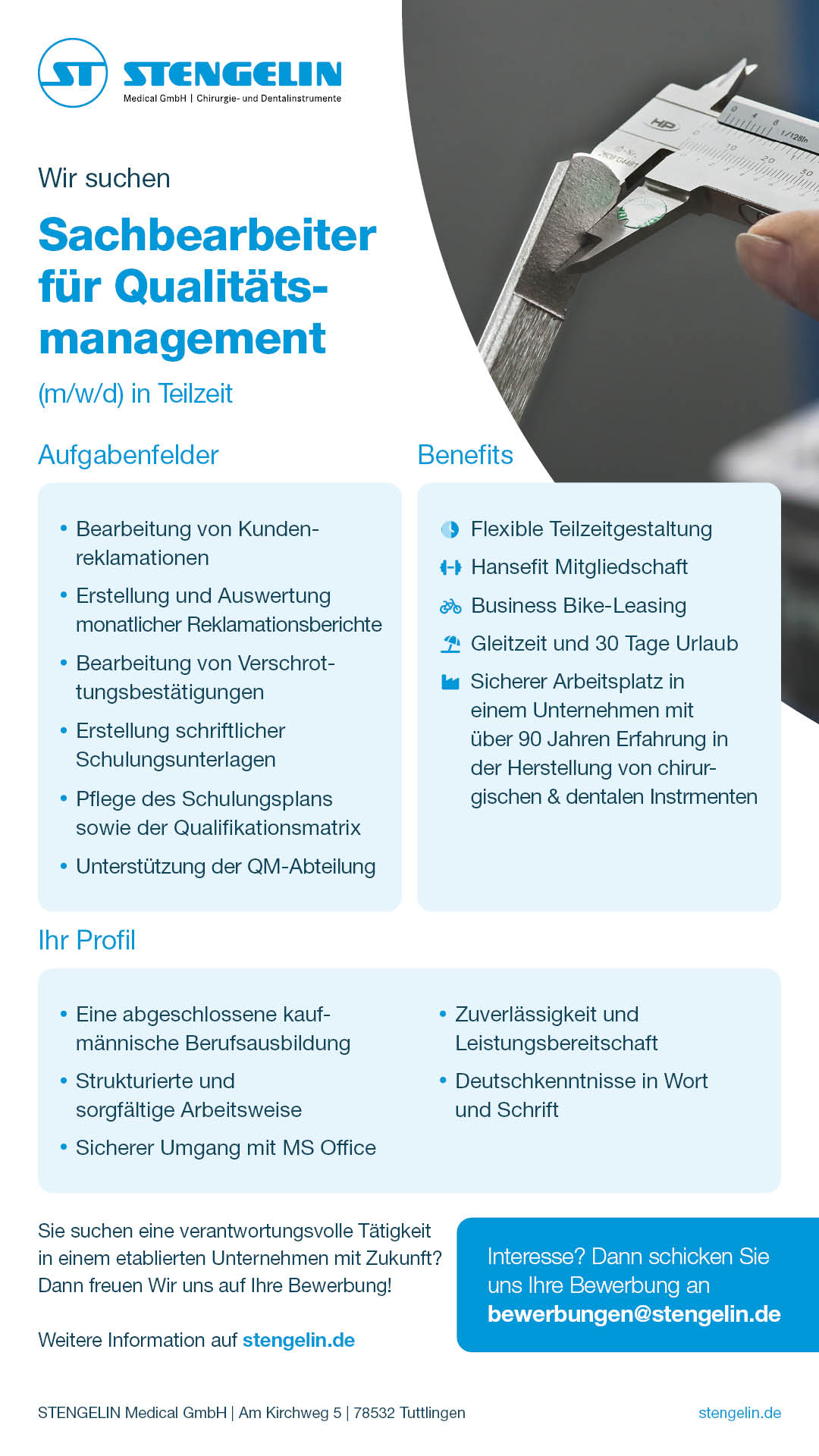 Sachbearbeiter für Qualitätsmanagement in Teilzeit (m/w/d)